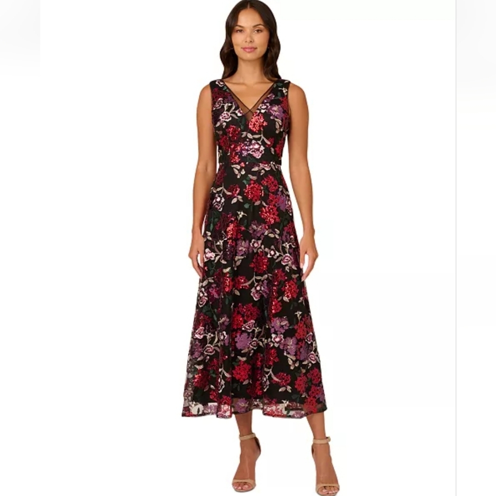 Adrianna Papell Sleeveless Floral Sequin Maxi Dress